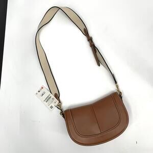 Zara Brown Leather Crossbody Bag with Cream Strap